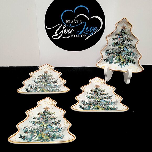 NEW Williams Sonoma S/4 Twas the Night Before Christmas Tree Appetizer Plates - Picture 1 of 4